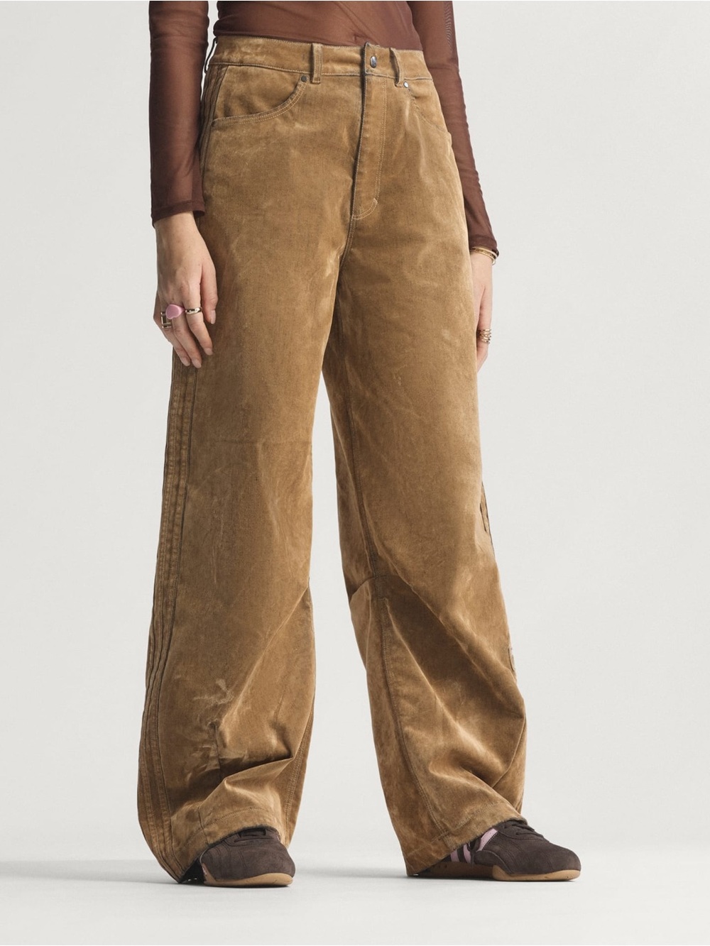 Women's Adidas Adibreak Velvet Brown Brushed Twill Pant JY2395 Size 3232 - Picture 12 of 12